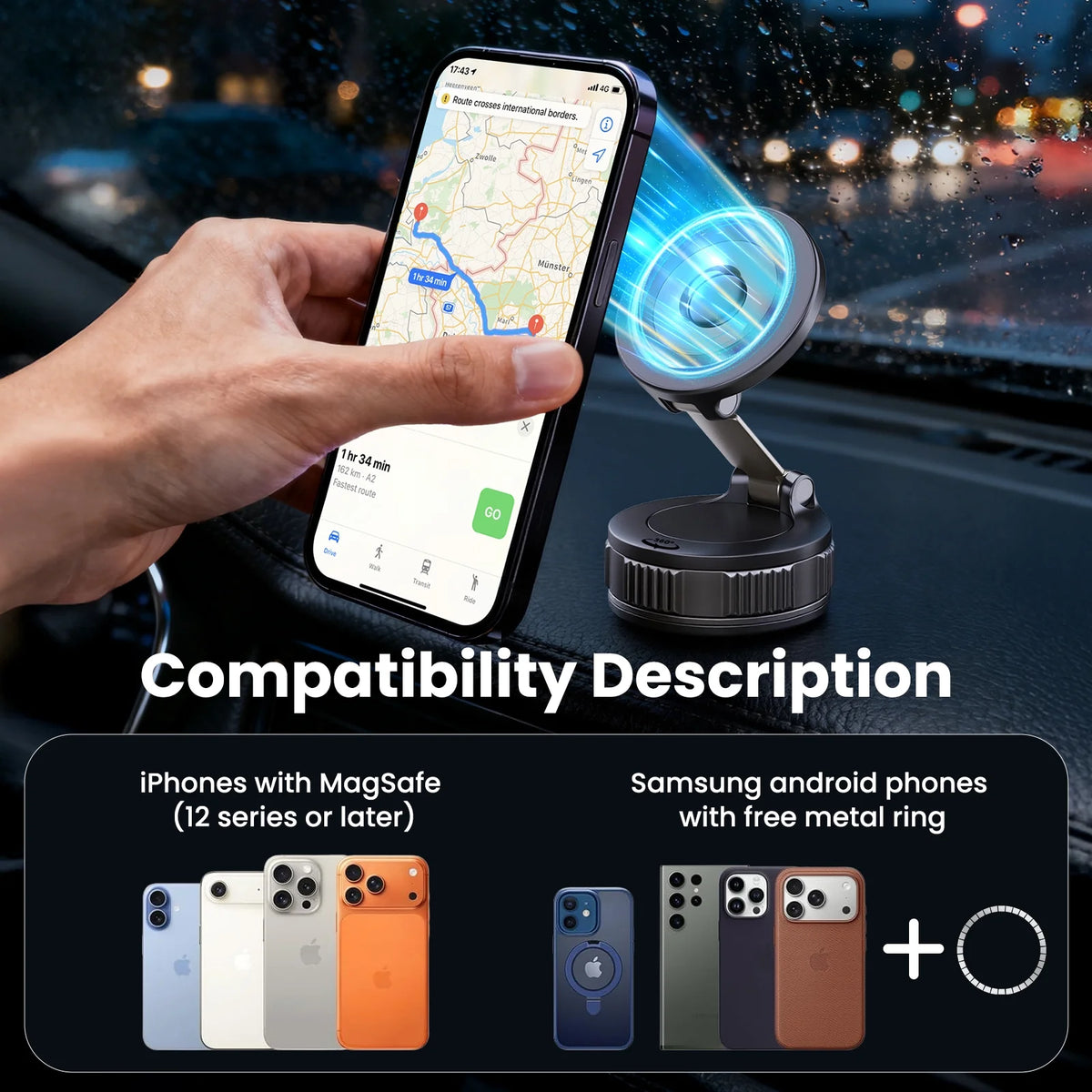 Phone Holders for Your Car - Mag-Safe Car Mount - 360° Adjustable Phone Mount for Your Car Compatible for Iphone 17 Pro Max 16 15 14 13 12 Air Plus, Car Essentials Accessories