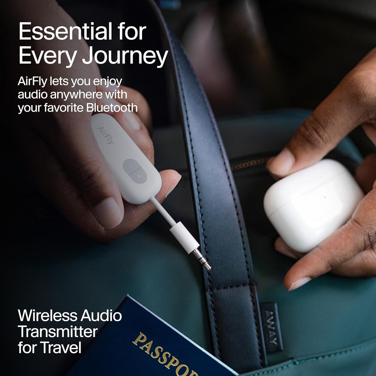 Airfly SE, Bluetooth Wireless Audio Transmitter for Airpods/Wireless or Noise-Cancelling Headphones; Use with 3.5 Mm Audio Jack on Airplanes, Gym Equipment or Ipad/Tablets (Cool White)