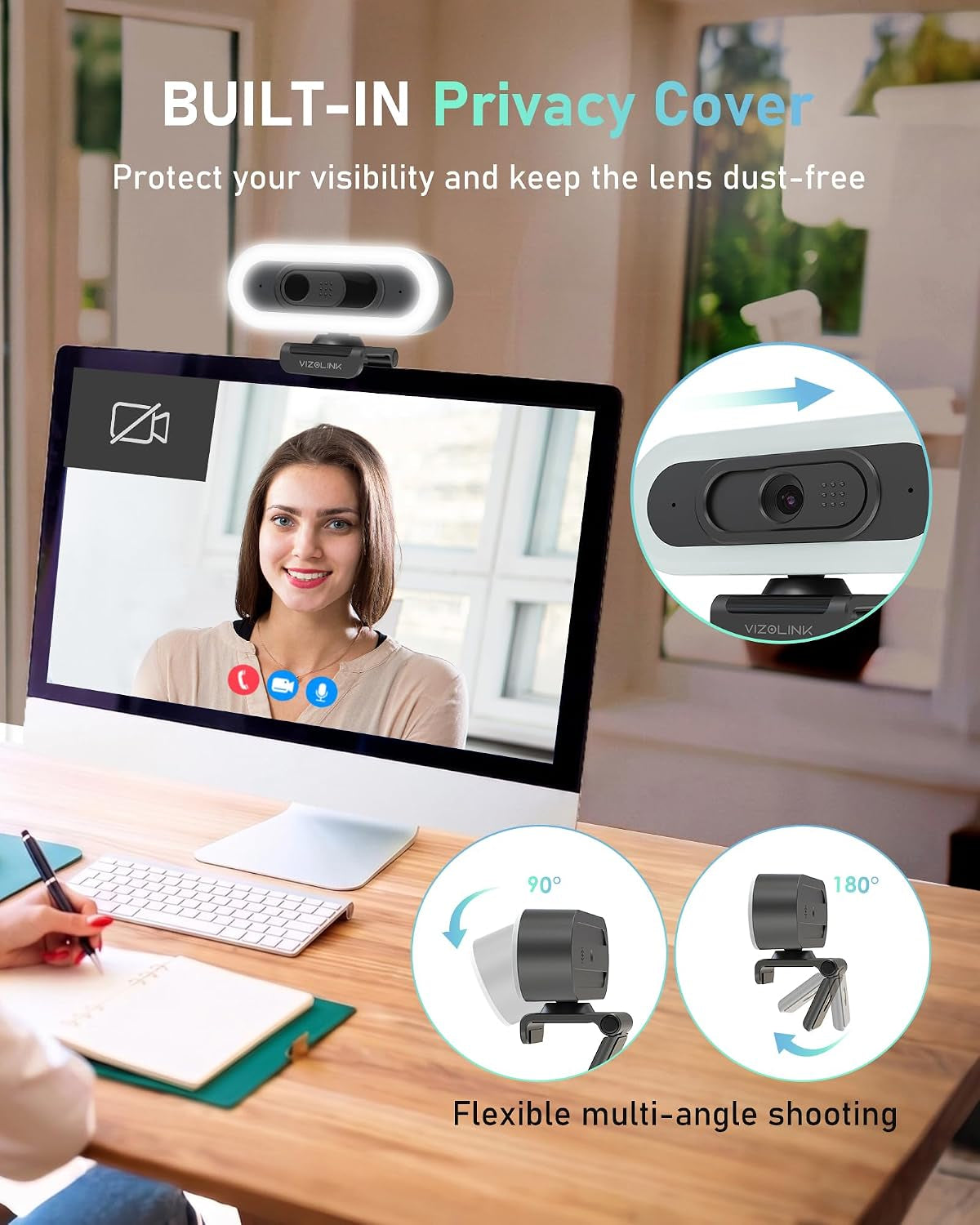 4K Webcam with Lights, PDAF Autofocus Computer Camera for Pc/Mac, 78°FOV Web Cam with 2 Noise-Canceling Microphone, USB Computer Web Camera for Laptop, Mac, Zoom