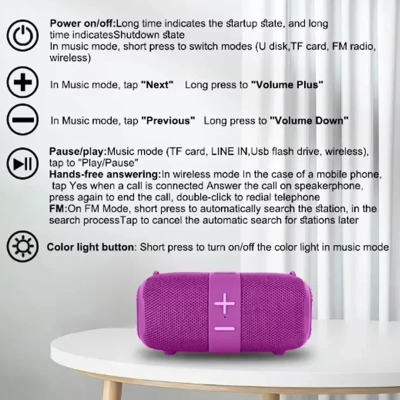 TG667 Outdoor Protable Wireless Bluetooth Speaker Dual Speaker Bluetooth 5.3 Subwoofer with RGB Support FM /TF Card/Usb Disk