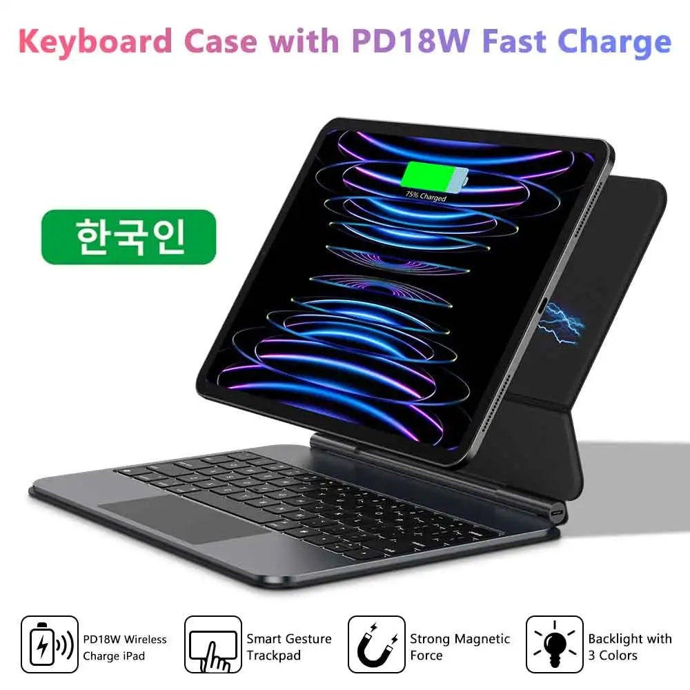 GOOJODOQ Magic Keyboard Case for Ipad Pro 11 M4 Ipad Air 4/5/6 Smart Pogo Pin PD18W Pass through Charging Smart Gesture Trackpad