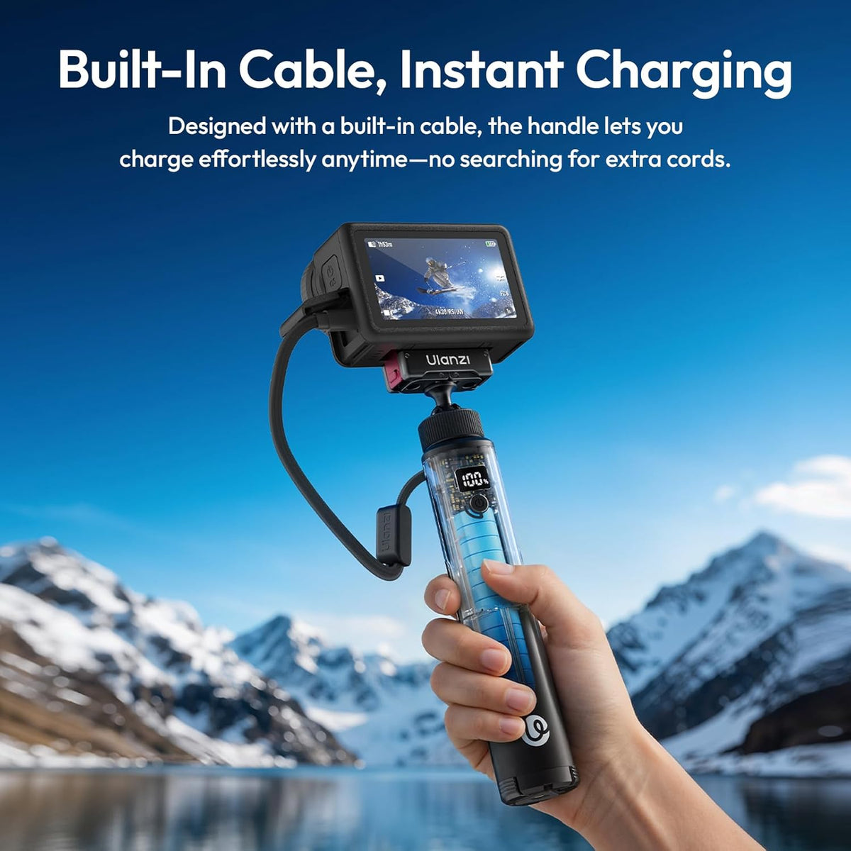 MA93 Battery Power Handle Grip with Hidden Tripod, 10000Mah Portable Power Bank for Action Camera & Phone,Mobile Charger with Multi-Function Lanyard for Gimbal Camera Accessories