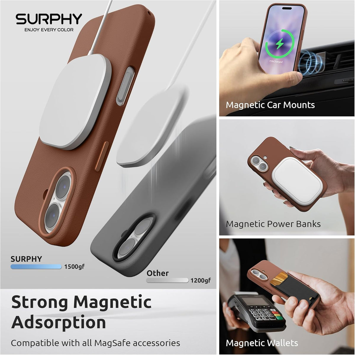 Leather Case for Iphone 17 Case 6.3 Inch, Premium PU Leather Compatible with Magsafe (With Metallic Buttons & Microfiber Lining) Phone Cover, Brown