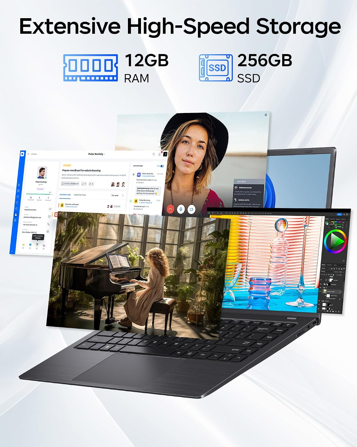 Laptop Computer, 12GB RAM 256GB SSD Laptops with Pentium 6500Y (Up to 3.4Ghz), 14 Inch FHD IPS Display, USB 3.2,USB C, Lightweight Laptop for Work, School, Multitasking & Travel