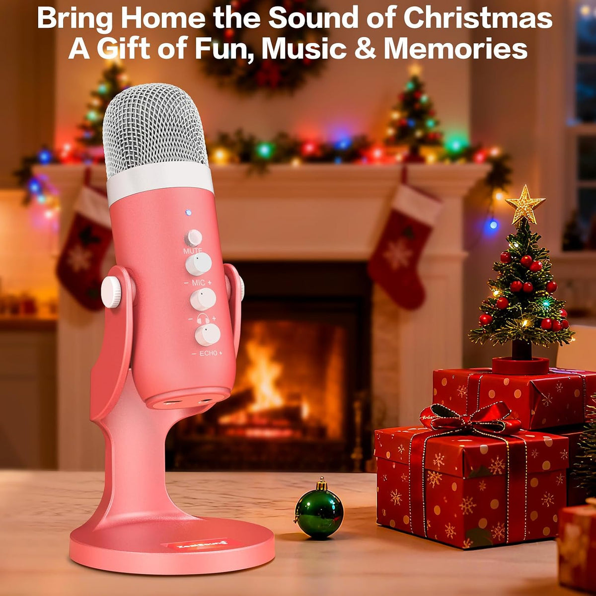 Podcast Microphone for Iphone PC & Mac, Noise Cancellation USB Mic with Volume, Mute & Echo Control, Zero-Latency Monitoring, for ASMR, Podcasting, Vocal Recording & Voice-Over - K66 Pink