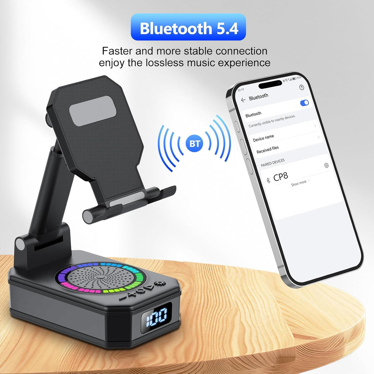 4-in-1 Phone Stand Bluetooth Speaker – RGB, Foldable, Anti-Slip