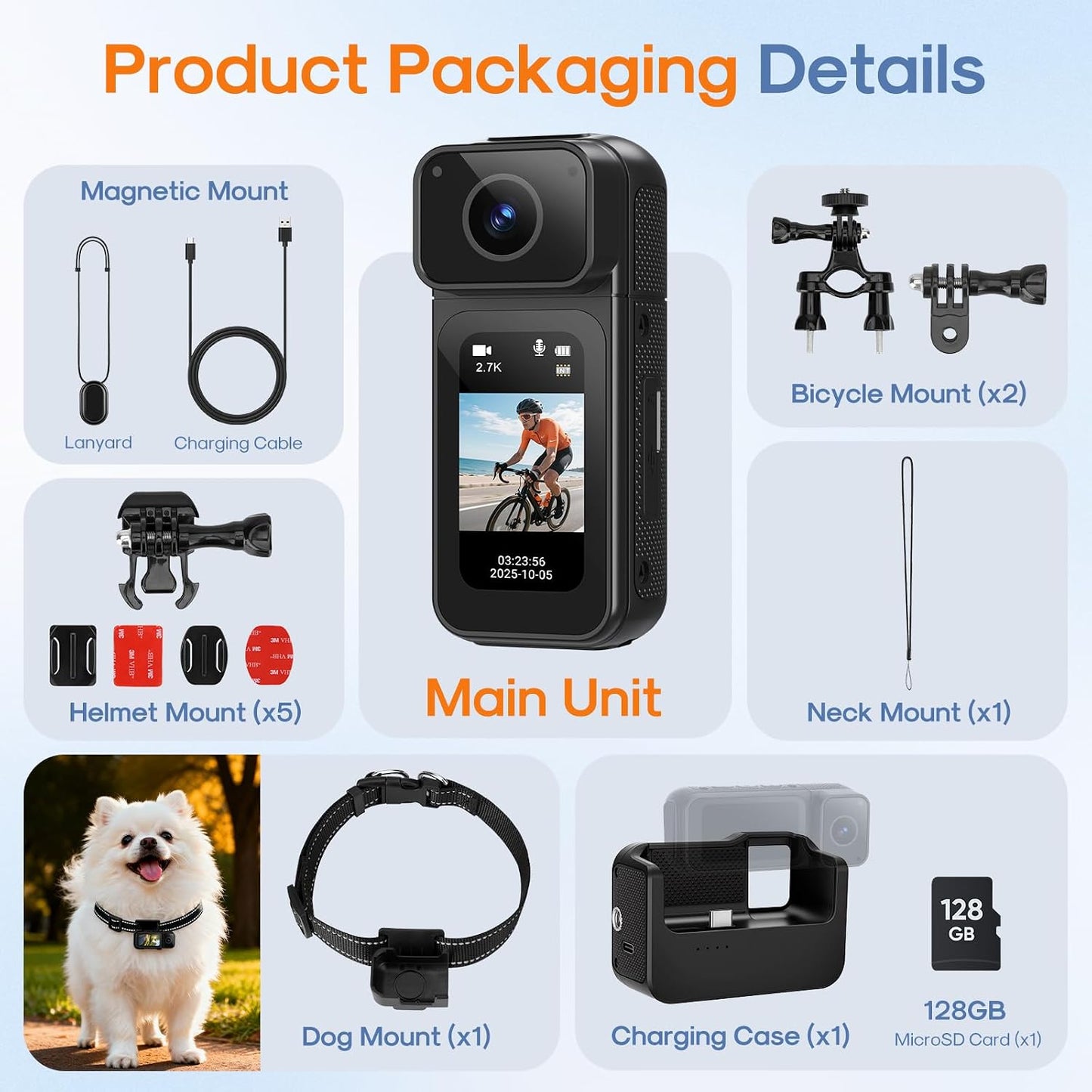 Mini Body Camera 128G with 1.47Inch LCD Screen, 2.7K Thumb Size Action Body Cam with Audio&Video Thumb Hands Free POV Recording, Mount Free, Magnetic Sport DV for Bike Cycling Vlogging Pet Walk Swim | with Audio&Video Thumb Hands Free POV Recording, Mount Free, Magnetic Sport DV for Daily Bike Cycling Vlogging Pet Walk Swim