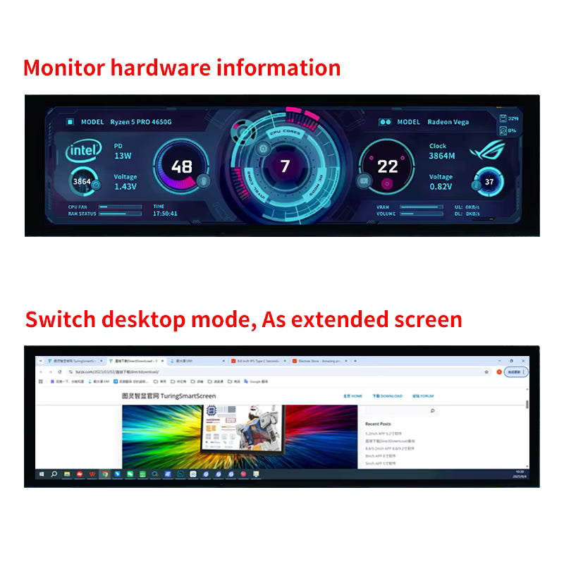8.8" USB Secondary Monitor – IPS, Type-C, CPU/GPU Display