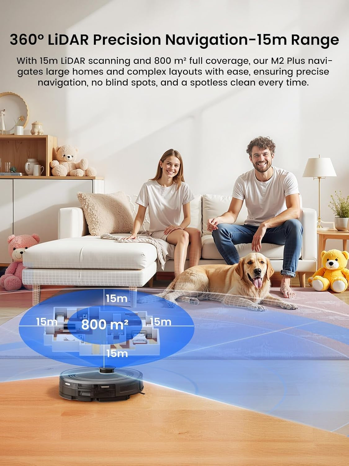 M2 plus Robot Vacuum and Mop, Strong Suction with Lidar Navigation, 75-Day Self-Emptying, 2.4/5G Wi-Fi/App/Alexa, 190° PSD Obstacle Avoidance, Hard Floors and Carpet, Black