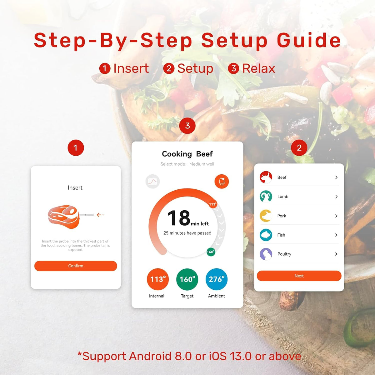S Pro Bluetooth Wireless Meat Thermometer, with 6 Sensors Build In, Long Range, Smart App Monitoring with Timer & Alarm, IP69 Waterproof, Meat Thermometer Probe for BBQ, Grill, Oven