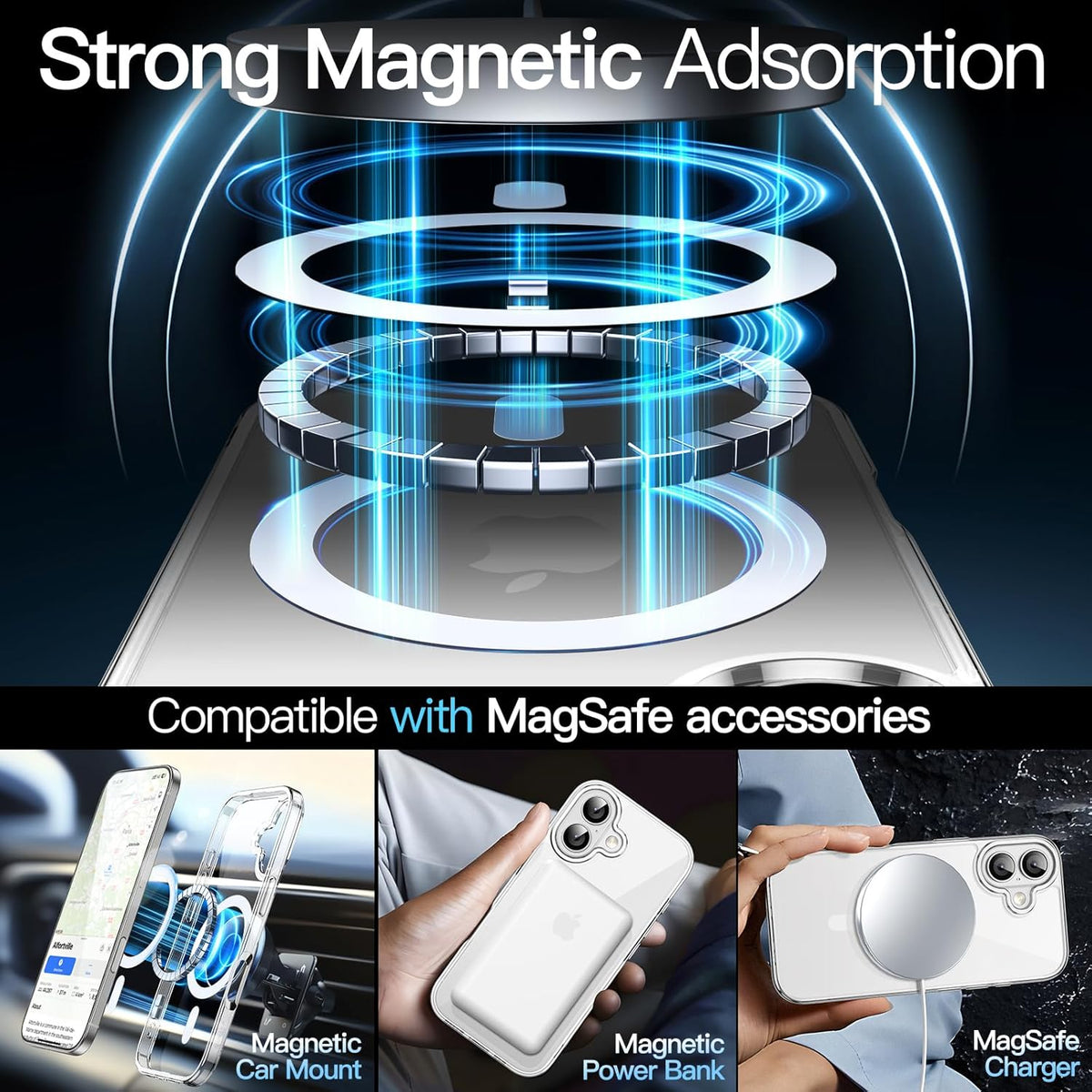 Magnetic Case for Iphone 17 6.3-Inch Compatible with Magsafe, Shockproof Phone Bumper Cover, Anti-Scratch Clear Back (Clear)