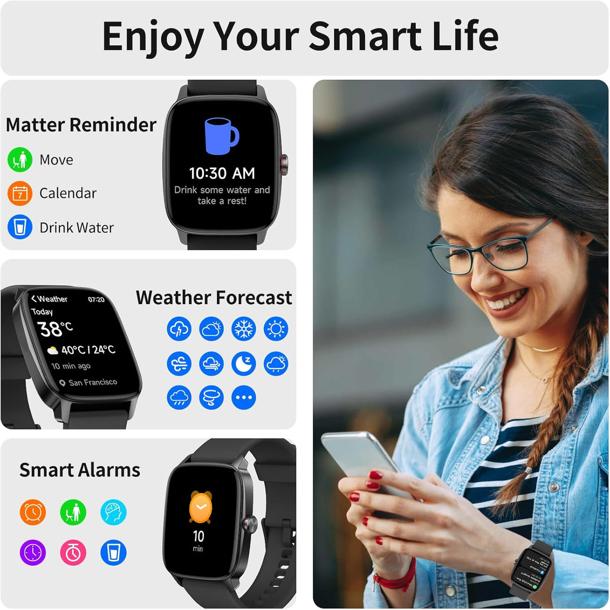 Smart Watches for Men Women, with Bluetooth Calling, 1.85" Screen DIY Dial Smartwatch for Android Iphone. 100+ Sports Modes, Heart Rate Sleep Monitor, AI Built-In Fitness Tracker, IP68 Waterproof