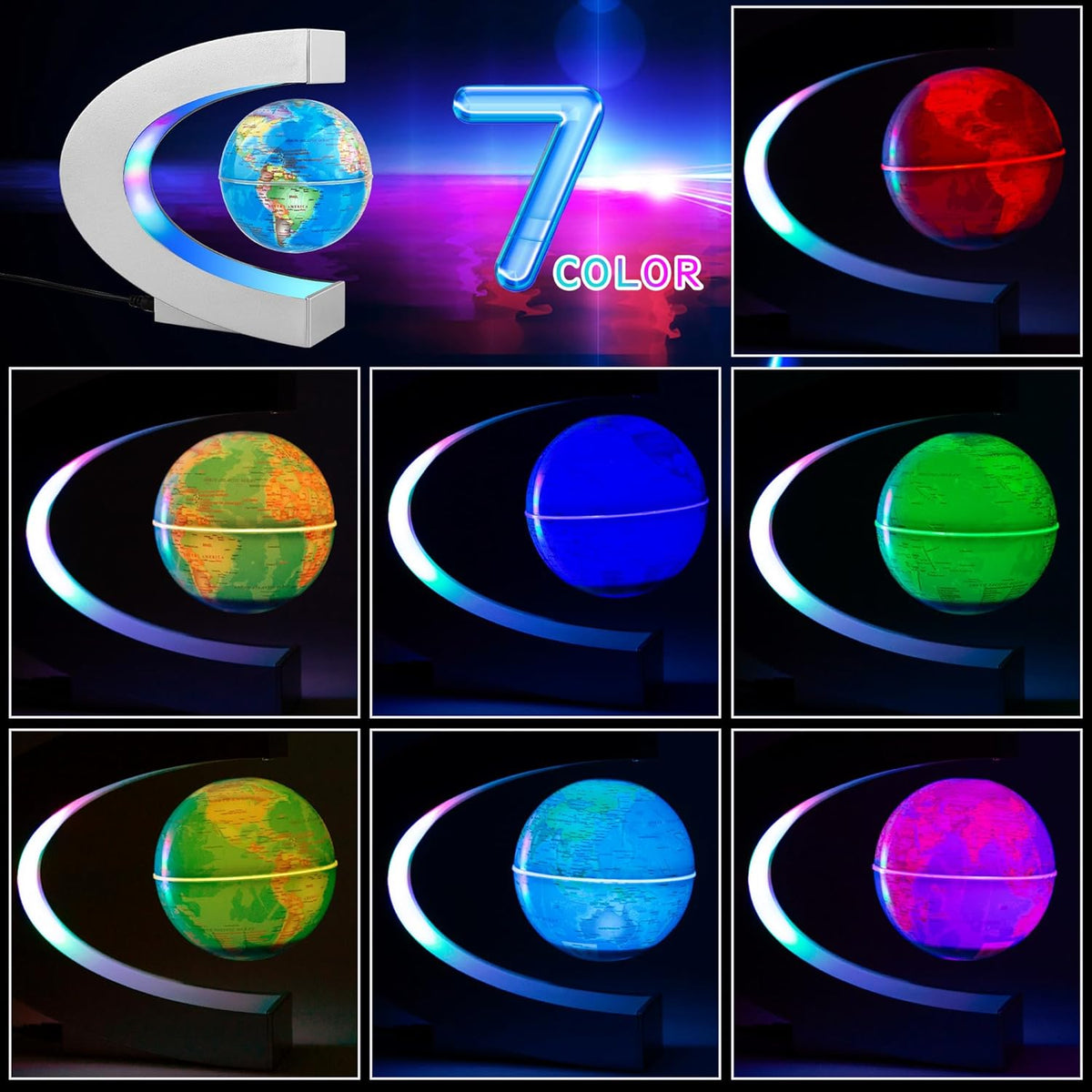 Magnetic Levitating Globe with LED Light, Cool Tech Gift for Men Father Boys and Girls , Birthday Gifts for Kids, Floating Globes World Desk Gadget Decor in Office Home/Display Frame Stand (Sliver)