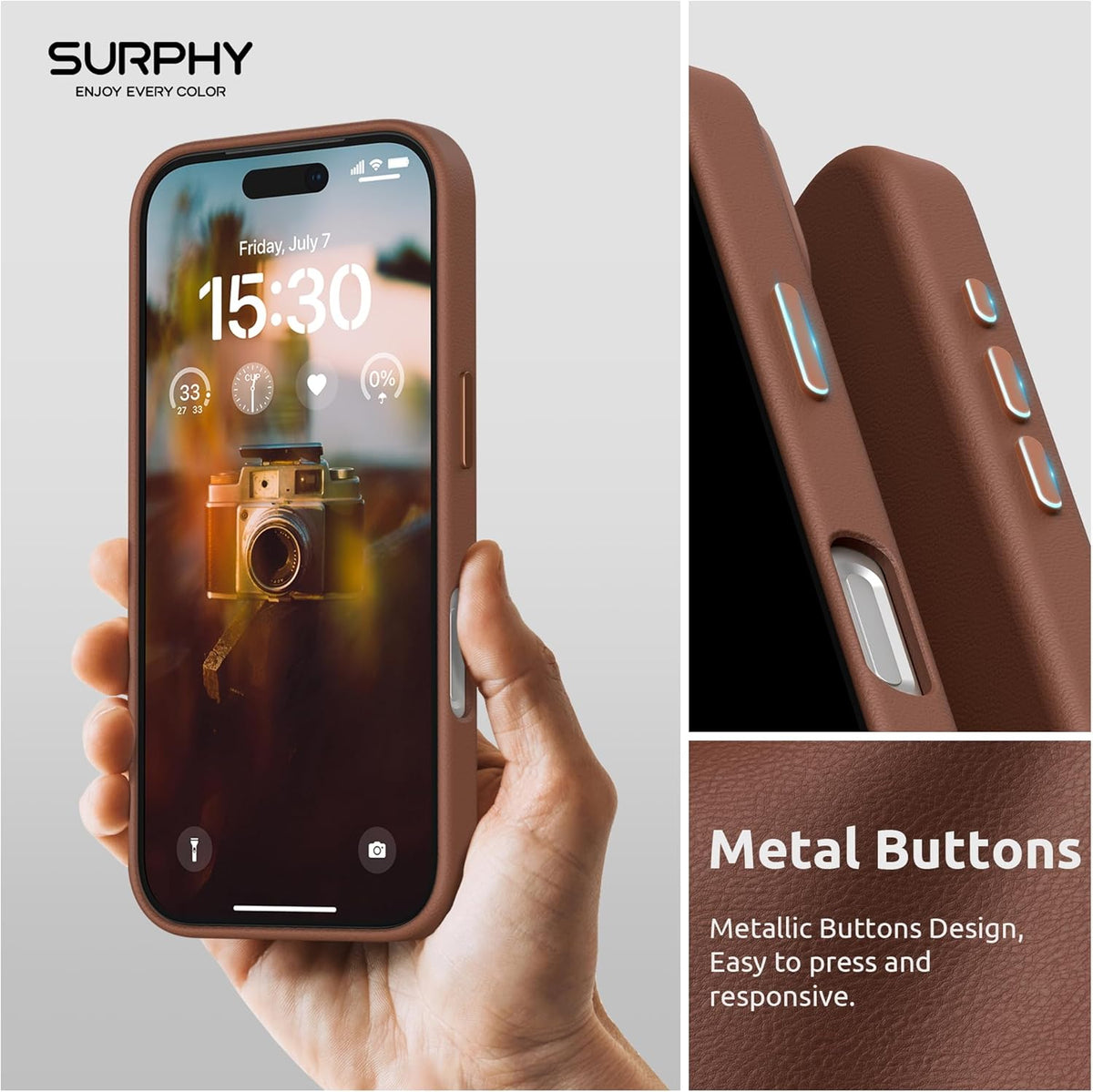 Leather Case for Iphone 17 Case 6.3 Inch, Premium PU Leather Compatible with Magsafe (With Metallic Buttons & Microfiber Lining) Phone Cover, Brown