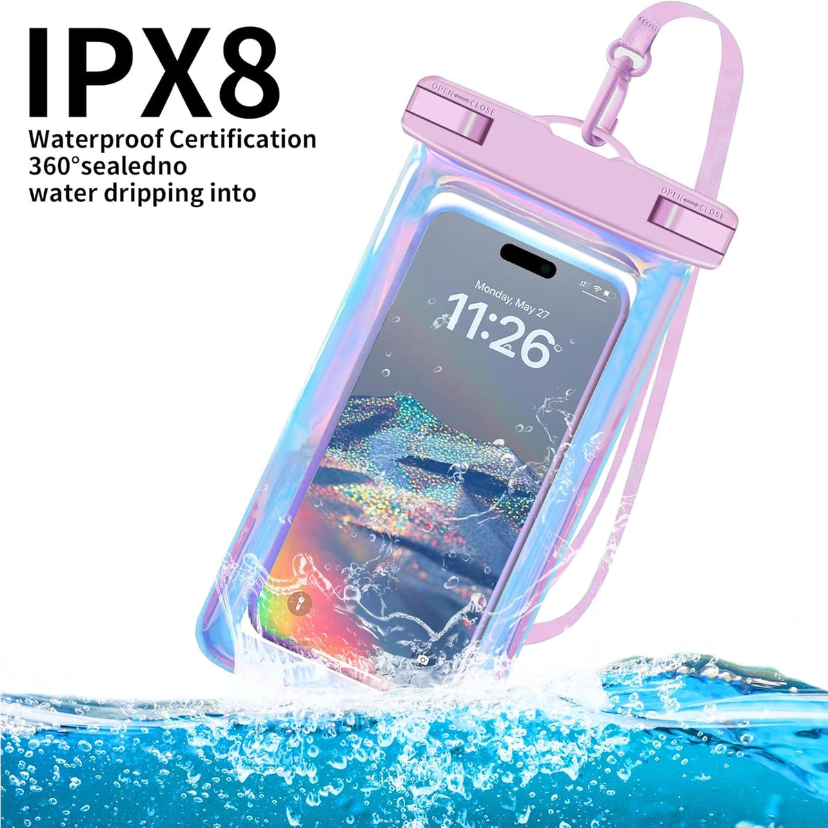 2 Pack Iridescence Waterproof Phone Pouch, Cell Phone Waterproof Case Dry Bag,Protection Level: Ip68,Beach Cruise for Iphone,Samsung,And More,Lanyard Included,(Fits up to 8.3"),Iridescence