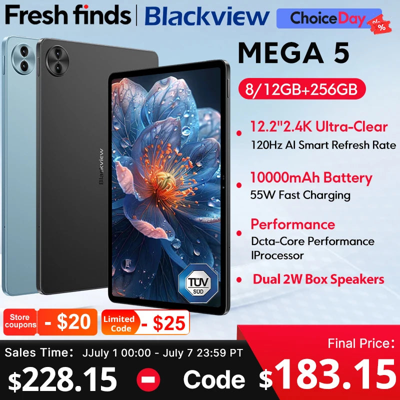 【World Premiere】 MEGA 5 AI Tablet 12.2" 2.4K 120Hz Display 12GB 256GB 10000Mah 55W Charging 4G Android 16 PC Pad 