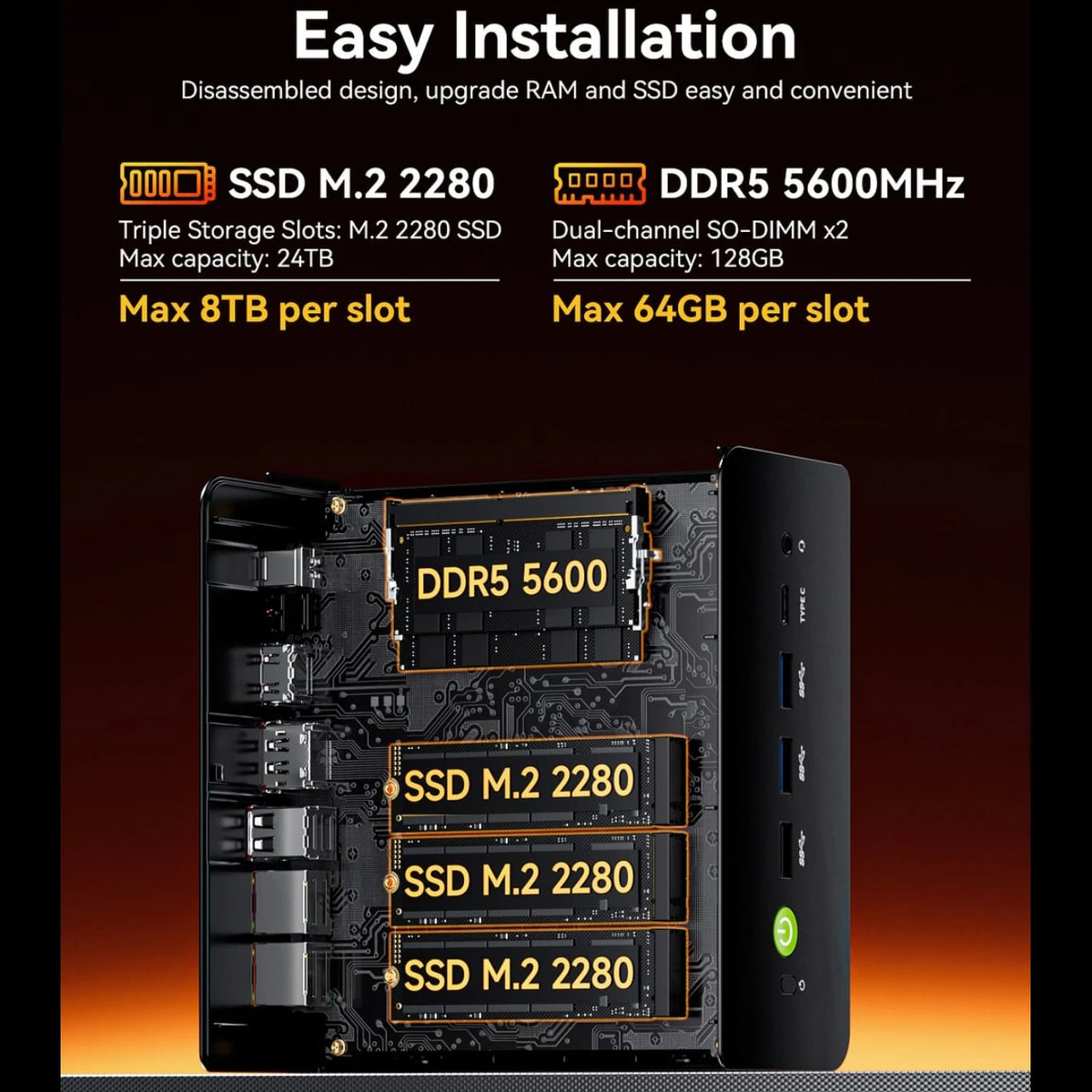 Gmktec K12 Gaming Mini PC Ryzen 7 H 255(Upgraded 8745HS) Desktop Mini Computers Radeon 780M Wifi 6E/BT5.2, USB-C, Barebone