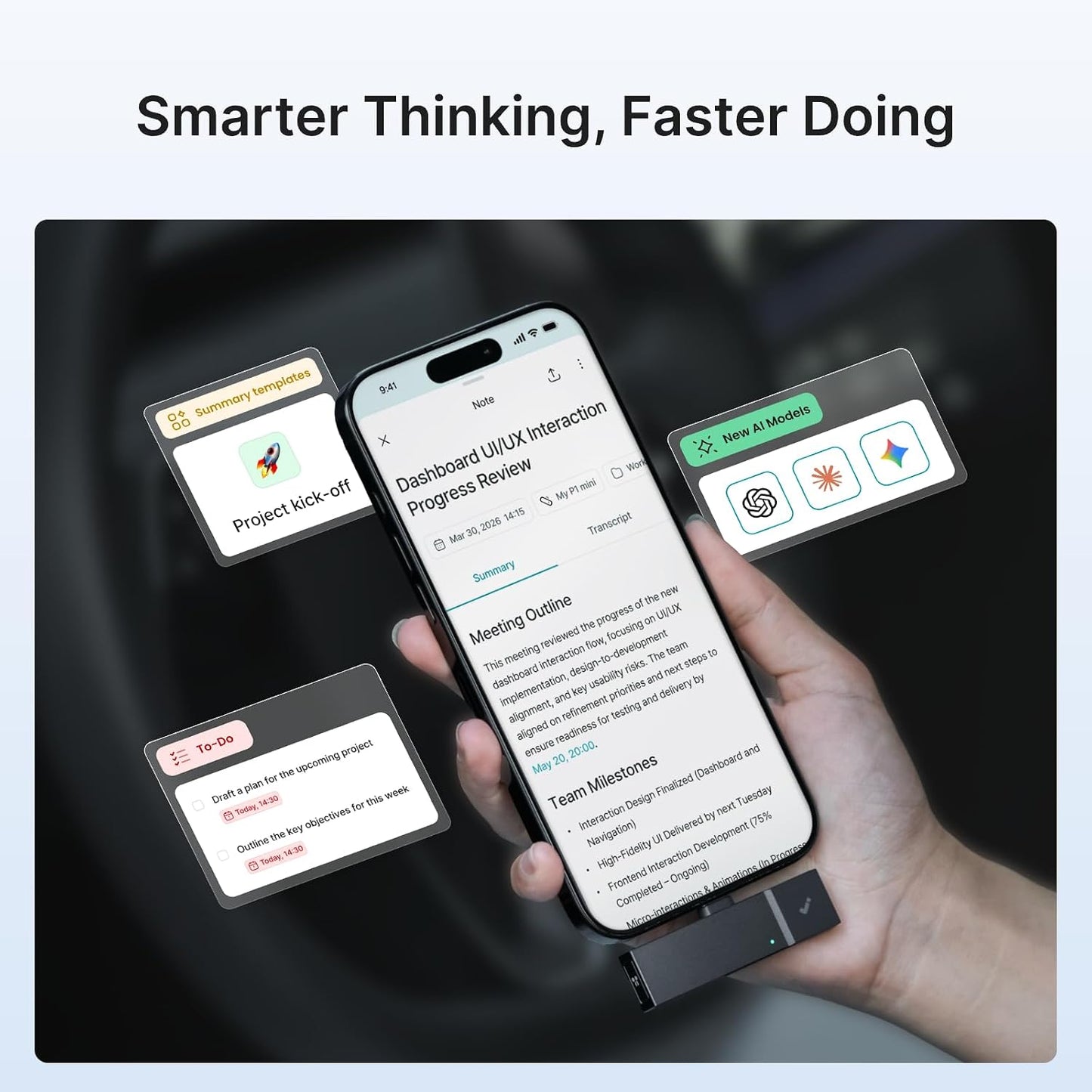 P1 Mini AI Voice Recorder: Smart Voice Recorder Works with Wireless Earbuds for Meeting Lectures Calls Bluecatch Tech Digital Audio Recorder Transcription Summary Hinotes