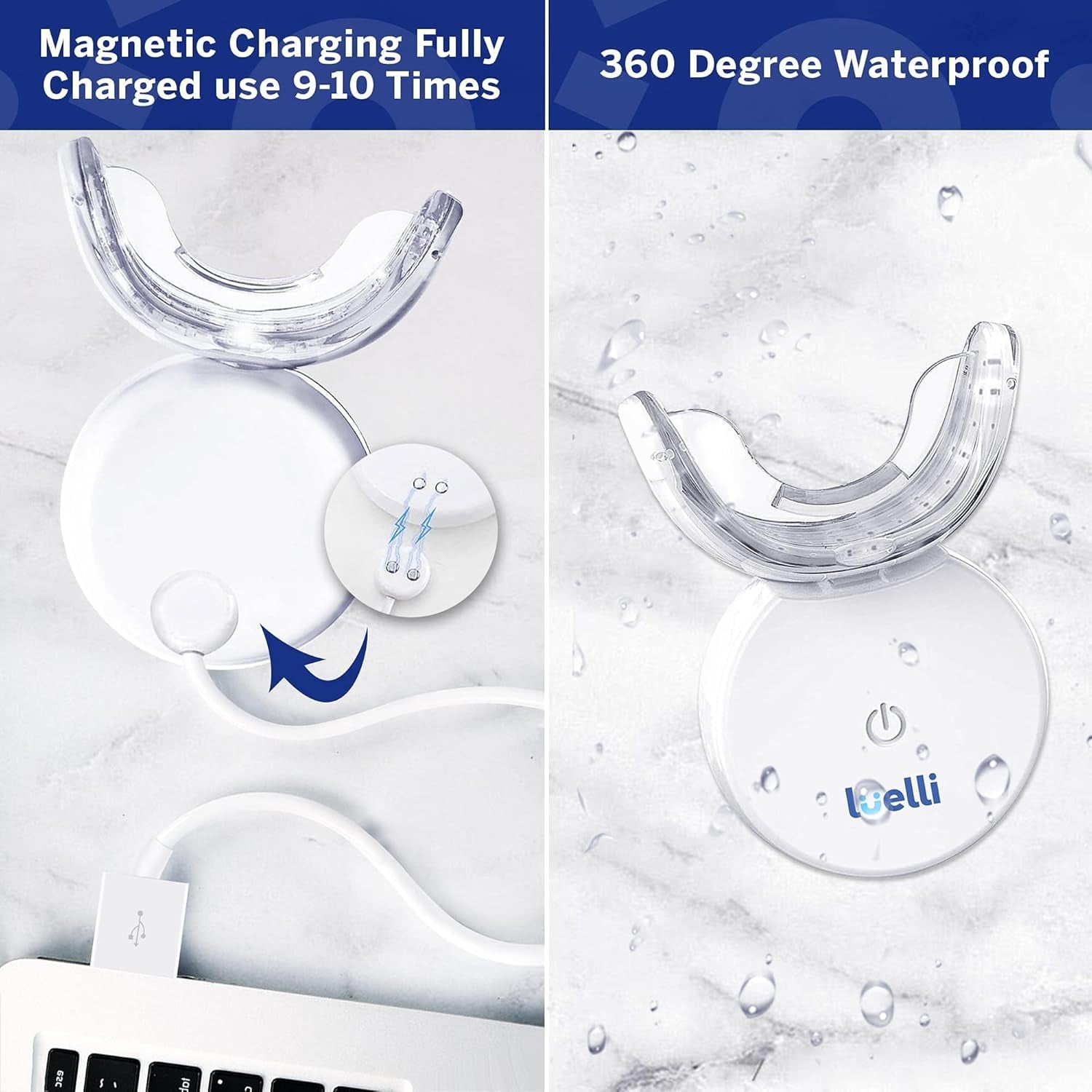 Teeth Whitening Kit with 32 LED Accelerator Light, Wireless Mouth Tray, 20+ Treatments, Enamel Safe, Suitable for Sensitive Teeth, Home & Travel Use