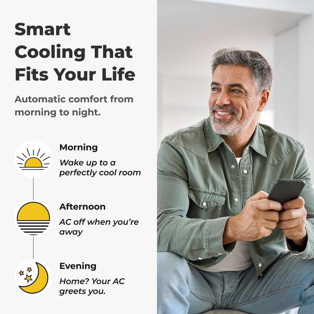 Sky, Smart Home Air Conditioner System - Quick &amp; Easy Installation. Maintains Comfort with Energy Efficient App - Automatic On/Off. Wifi, Google, Alexa and Siri. (White)