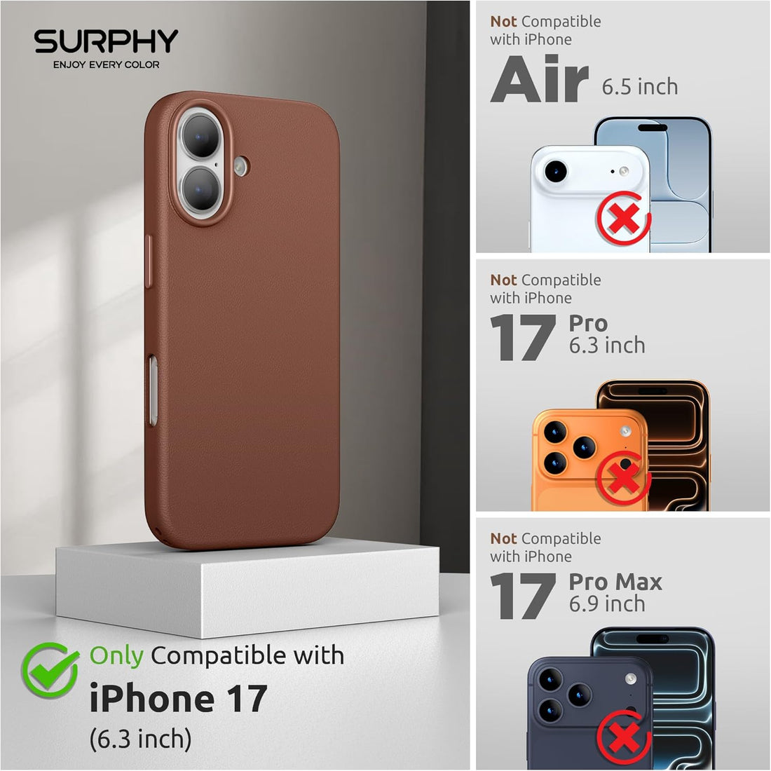 Leather Case for Iphone 17 Case 6.3 Inch, Premium PU Leather Compatible with Magsafe (With Metallic Buttons &amp; Microfiber Lining) Phone Cover, Brown
