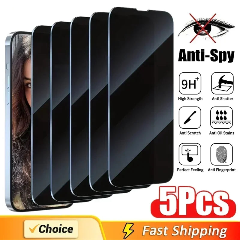 5Pcs Full Cover Privacy Screen Protector for Iphone 16 11 12 13 14 Pro Max Mini 8K Anti-Spy Glass for Iphone 15 PRO XR X XS MAX