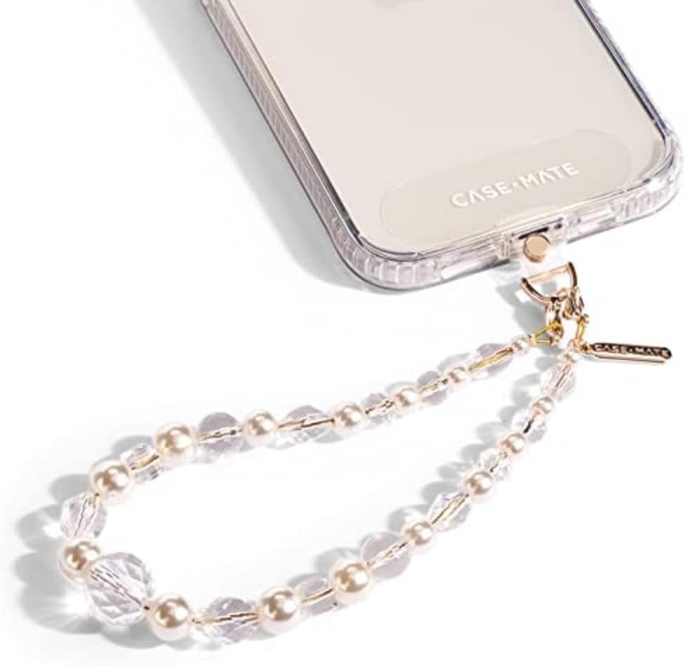 Phone Charm with Beaded Pearls and Crystals - Detachable anti Theft Strap - Hands-Free Iphone Wrist Strap for Women - Phone Chain Wristlet for Galaxy, Pixel and More - Crystal Pearl