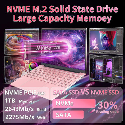 Win 11 Pro 15.6" Large Screen Laptop Computer, 16GB DDR4 RAM, 1TB Nvme SSD, 12Th Gen Alder Lake N95(Up to 3.4Ghz) Quad-Core CPU, Portable Notebook Pc/Backlit KB (1TB)