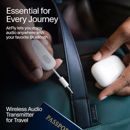 Airfly SE, Bluetooth Wireless Audio Transmitter for Airpods/Wireless or Noise-Cancelling Headphones; Use with 3.5 Mm Audio Jack on Airplanes, Gym Equipment or Ipad/Tablets (Cool White)
