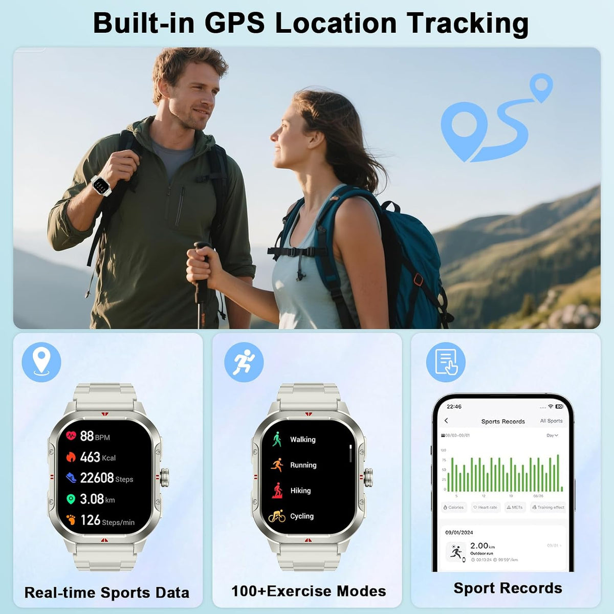 Smart Watch for Men Women, 2.06"HD Touch Screen Fitness Tracker with Precision GPS, Bluetooth Calling, Heart Rate Sleep Monitor, 100+ Sport Modes, IP68 Waterproof Smartwatch for Android Ios, Off-White