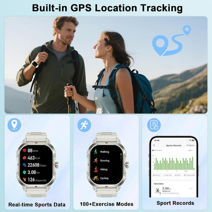Smart Watch for Men Women, 2.06"HD Touch Screen Fitness Tracker with Precision GPS, Bluetooth Calling, Heart Rate Sleep Monitor, 100+ Sport Modes, IP68 Waterproof Smartwatch for Android Ios, Off-White