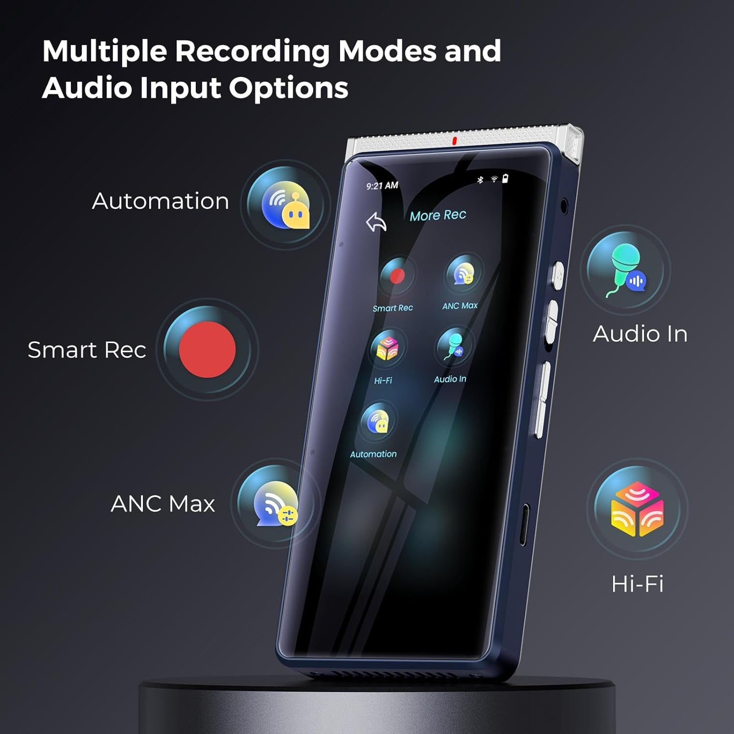 PR1 AI Voice Recorder, Transcription & Translation with AI, 3.99 Inch 64GB Smart Summarize, Offline AI Processing Note Taker for Meeting & Lectures, Translation for Business Travel, Silver