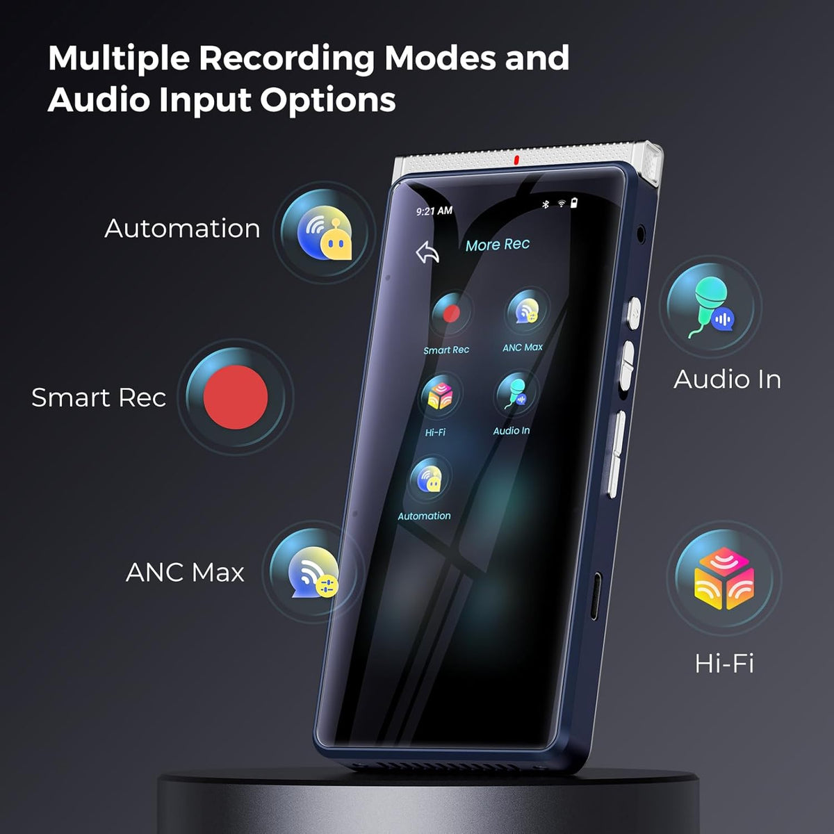 PR1 AI Voice Recorder, Transcription &amp; Translation with AI, 3.99 Inch 64GB Smart Summarize, Offline AI Processing Note Taker for Meeting &amp; Lectures, Translation for Business Travel, Silver