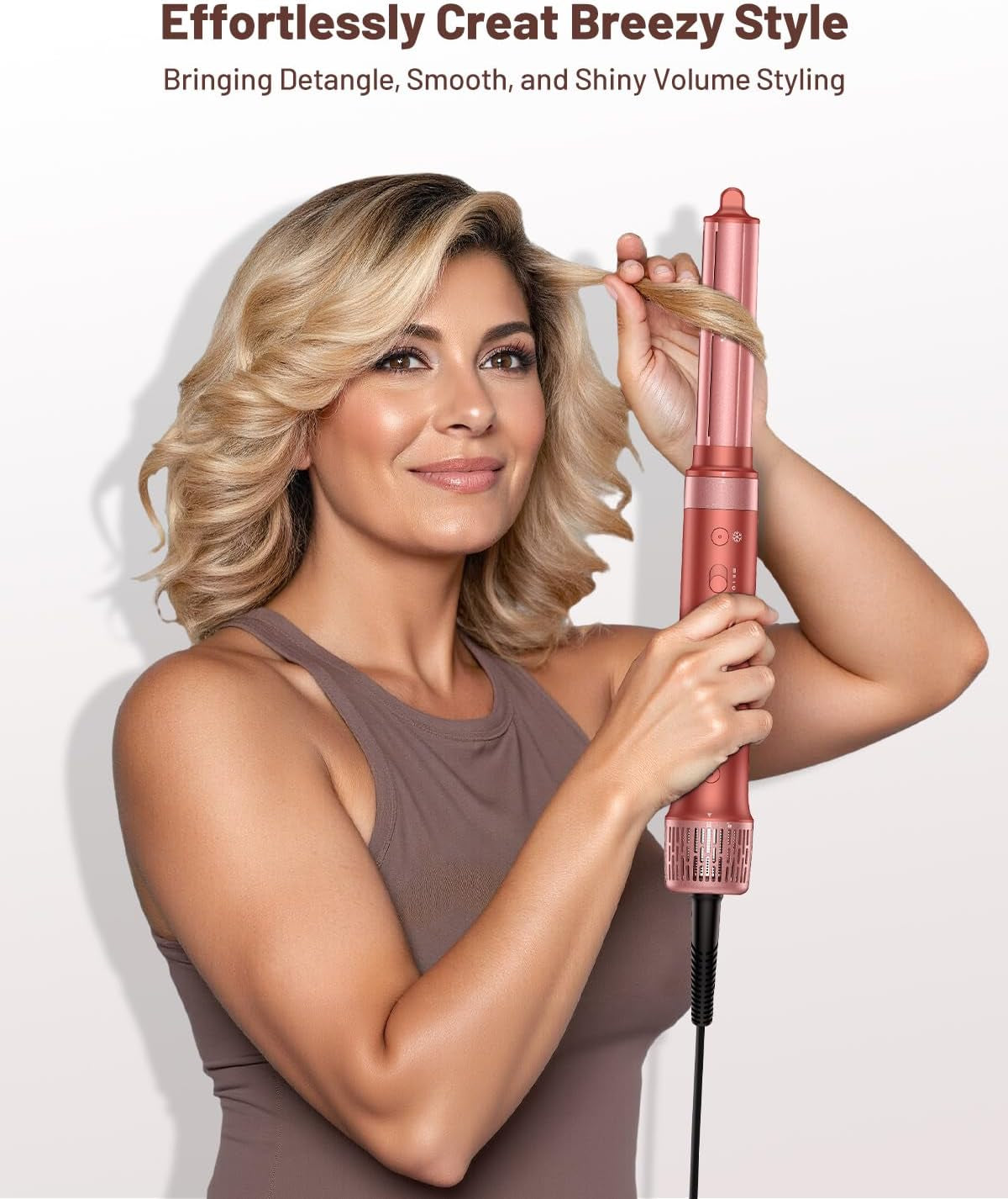 High-Speed 5 in 1 Hair Styler, Professional Hot Air Styler No Heat Damage Frizz-Free for Volumizer, Curl, Straighten, Drying, 1500W Negative Ionic Blow Dryer Brush with Travel Bag, Coral-Red