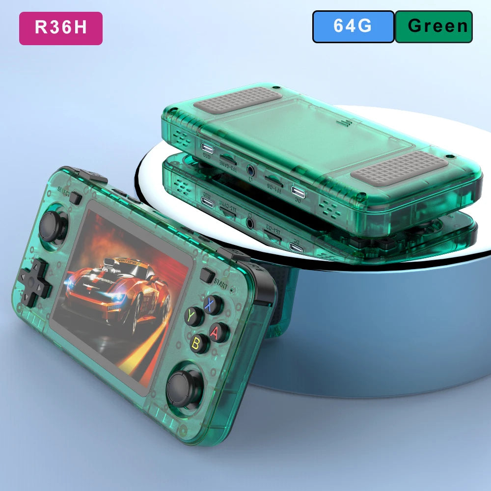 Green R36H Retro Video Game Console 3.5‘’ IPS Screen RK3326 3000 Mah Open Linux System Portable Player 64GB 128GB