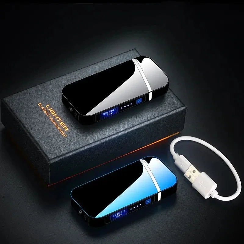 2025 Smart Chip Electric Dual Arc USB Lighter Outdoor Windproof Pulse Plasma Flameless Digital Power Display Lighter Men Gifts