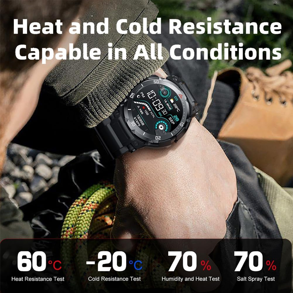 2 in 1 Smart Watch with Earbuds, Bluetooth Smart Watch, 1.46" HD IPS Screen Smartwatch for Men, Rugged Military Fitness Tracker, IP67 Waterproof, AI Voice Assistant
