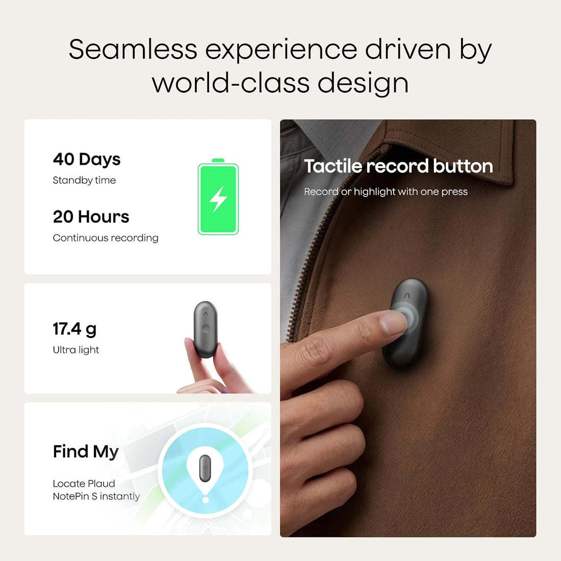 Notepin S AI Voice Recorder, Wearable AI Notetaker, AI Transcribe &amp; Summarize, Support 112 Languages, 64GB Audio Recorder for Meetings Interviews, Professionals, Teams, with 4 Accessories