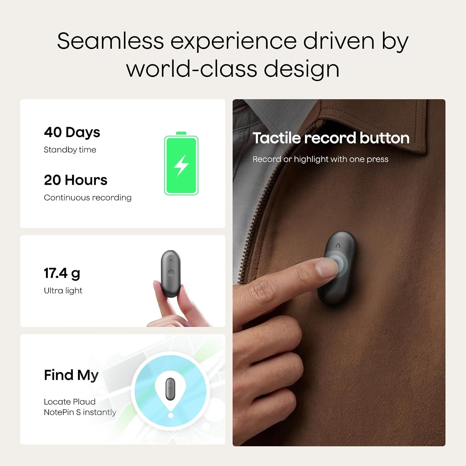 Notepin S AI Voice Recorder, Wearable AI Notetaker, AI Transcribe & Summarize, Support 112 Languages, 64GB Audio Recorder for Meetings Interviews, Professionals, Teams, with 4 Accessories