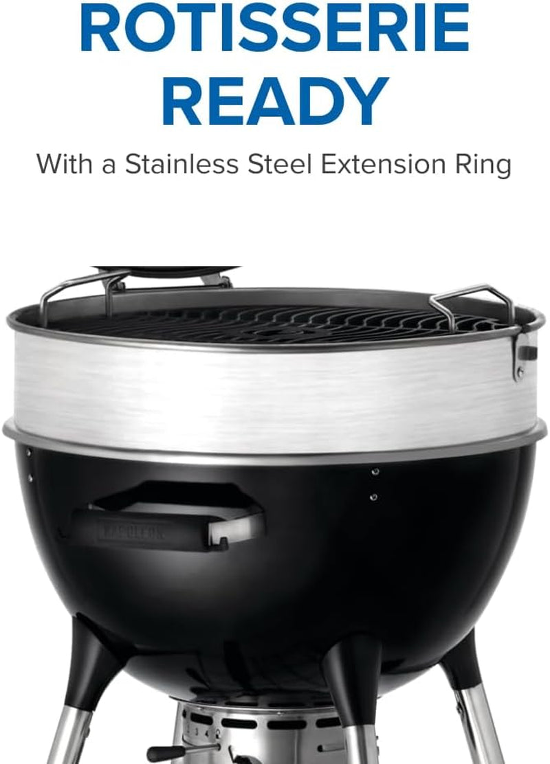 PRO 22-Inch Charcoal Kettle Grill - PRO22K-LEG-3 - Black, Stainless Steel Spacer Ring, 360In² Cooking Area, Sturdy 4-Leg Design, 7-Inch Wheels