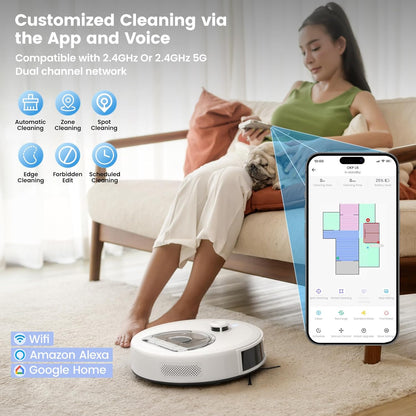 Robot Vacuum and Mop Combo, 6000Pa, Dtof Lidar, (L6 Aqua) | 6000Pa Suction, Anti-Tangle, 150 Min Runtime, 3.7" Slim, 5G Wifi/App/Alexa, Pet Hair, Hard Floors, Carpets, Home