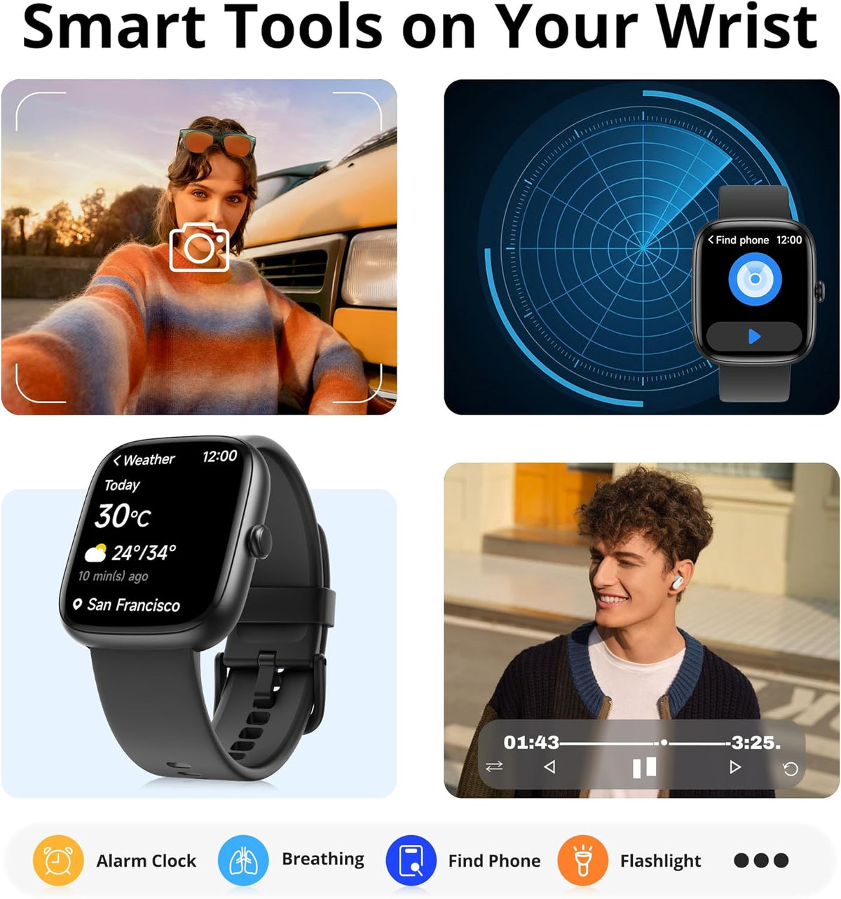 Smart Watch for Men Women (Answer/Make Call), 1.83" HD Fitness Tracker with Heart Rate/Spo2/Sleep Monitor, Pedometer, 120+ Sport Modes, IP67 Waterproof, 7-Day Battery, for Ios Android, Black