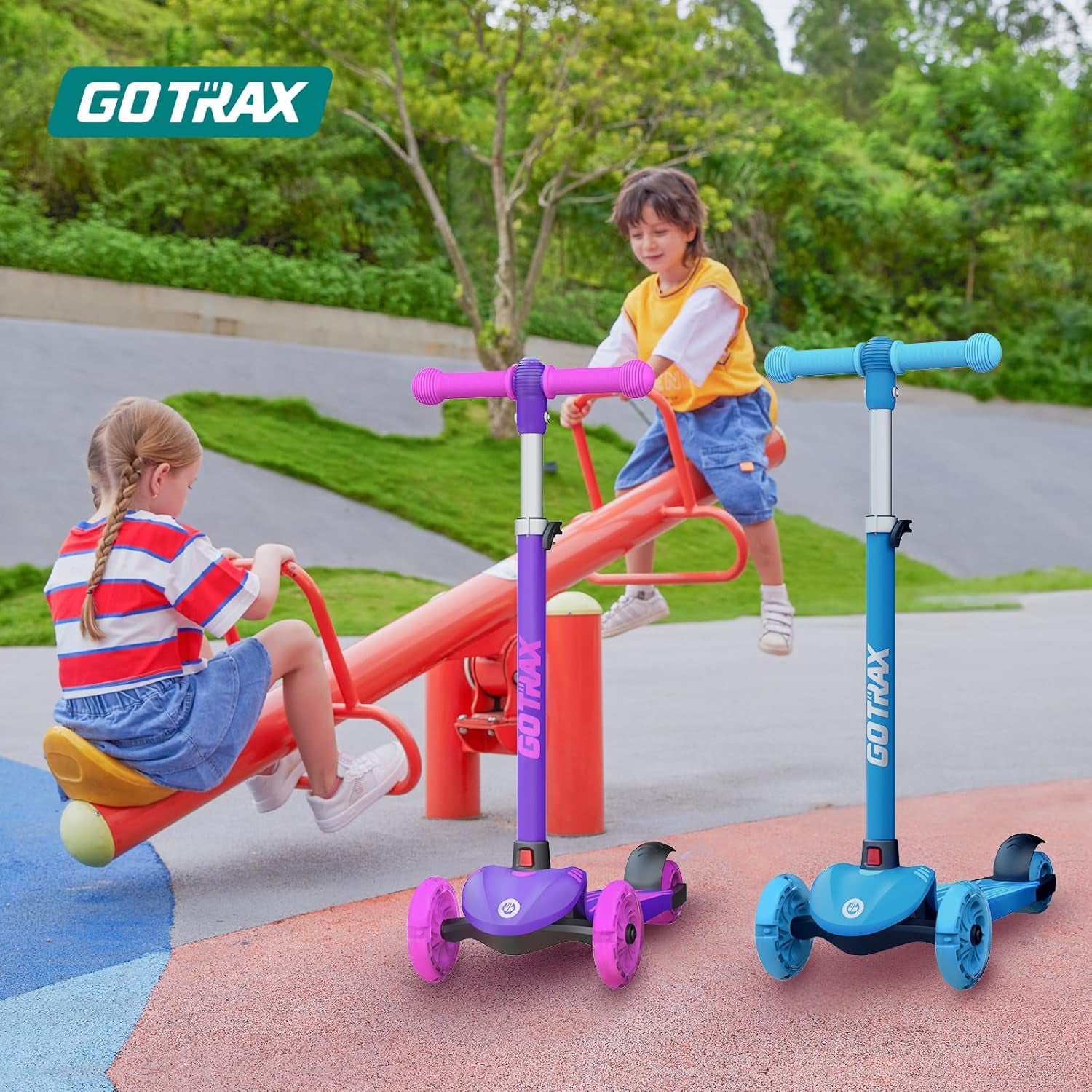 KS1 Kids Kick Scooter, LED Lighted Wheels and 3 Adjustable Height Handlebars, Lean-To-Steer & Widen Anti-Slip Deck, 3 Wheel Scooter for Boys & Girls Ages 3+ and up to 100 Lbs