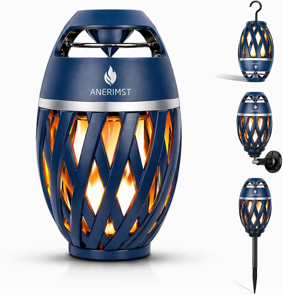 Outdoor Bluetooth Speaker with Flame Light,  Waterproof Wireless LED Flame Speaker for Home Gadgets Camping Accessories, 24H Playtime, Loud Sound, Gifts for Men Women Couples Dads Moms, Blue