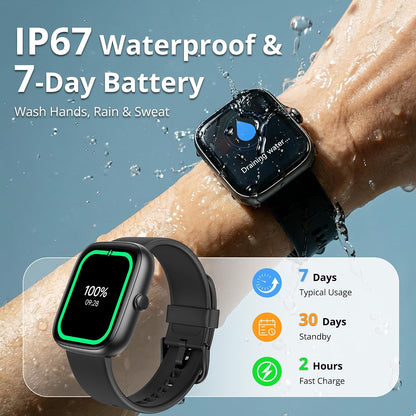 Smart Watch for Men Women (Answer/Make Call), 1.83" HD Fitness Tracker with Heart Rate/Spo2/Sleep Monitor, Pedometer, 120+ Sport Modes, IP67 Waterproof, 7-Day Battery, for Ios Android, Black