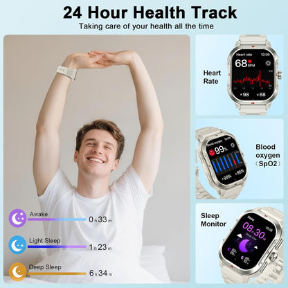 Smart Watch for Men Women, 2.06"HD Touch Screen Fitness Tracker with Precision GPS, Bluetooth Calling, Heart Rate Sleep Monitor, 100+ Sport Modes, IP68 Waterproof Smartwatch for Android Ios, Off-White