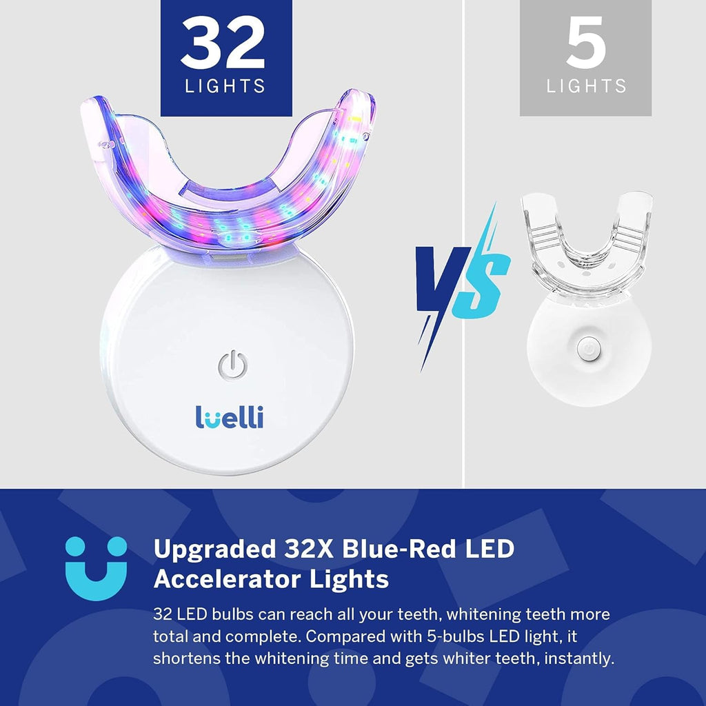 Teeth Whitening Kit with 32 LED Accelerator Light, Wireless Mouth Tray, 20+ Treatments, Enamel Safe, Suitable for Sensitive Teeth, Home & Travel Use