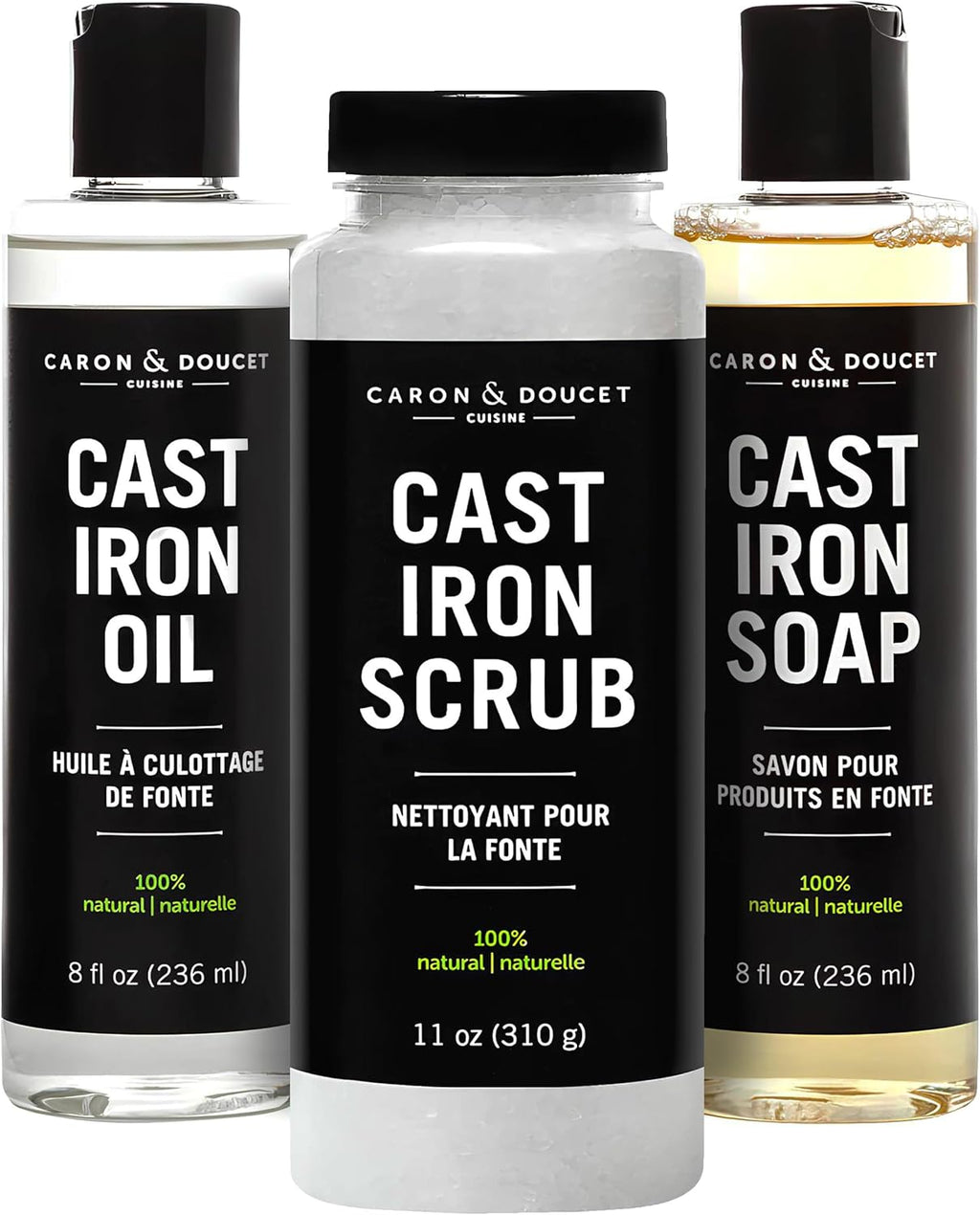 -Ultimate Cast Iron Care Set Seasoning Oil,Cleaning Soap & Restoring Scrub | 100% Plant-Based & Best for Cleaning,Washing,Restoring & Seasoning Cast Iron Skillets,Pans,Grills and More!
