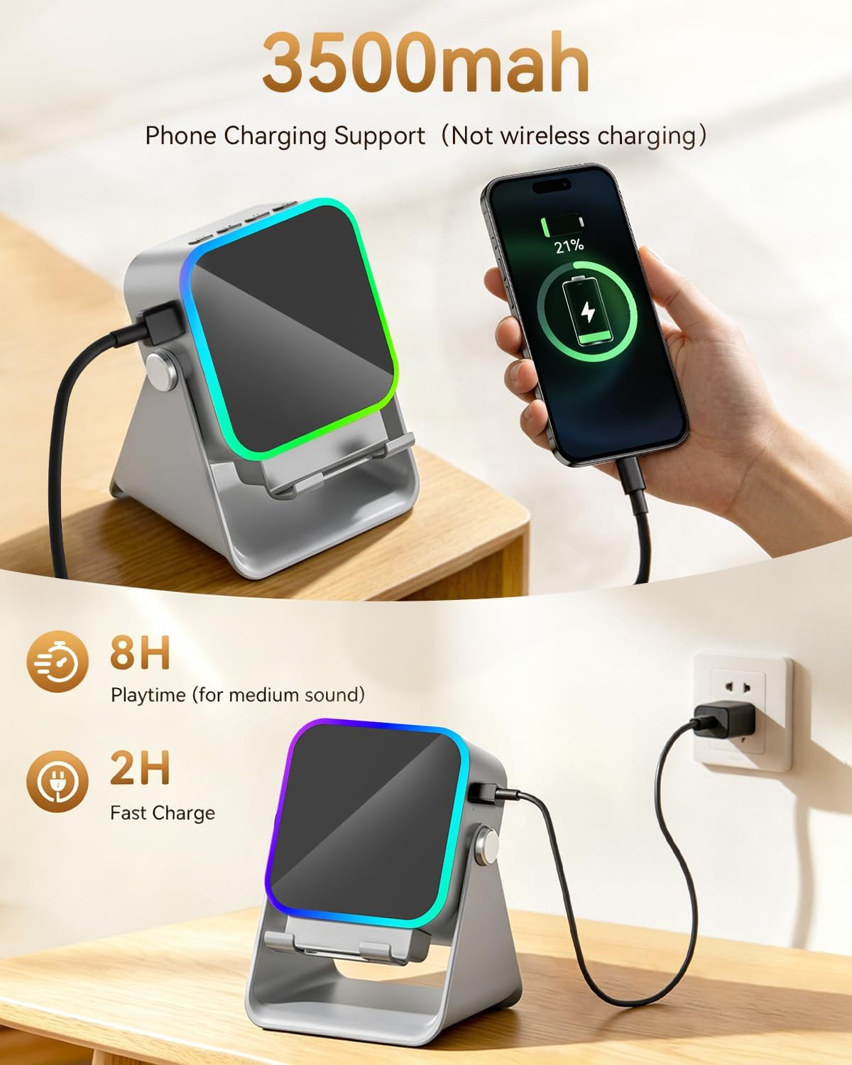 Gifts for Men Tech Gadgets Wireless Induction Speaker with Phone Stand | 5-In-1 Bluetooth Speaker with RGB Light, Adjustable Desk Phone Holder with Emergency Charging for Home Office Kitchen Use
