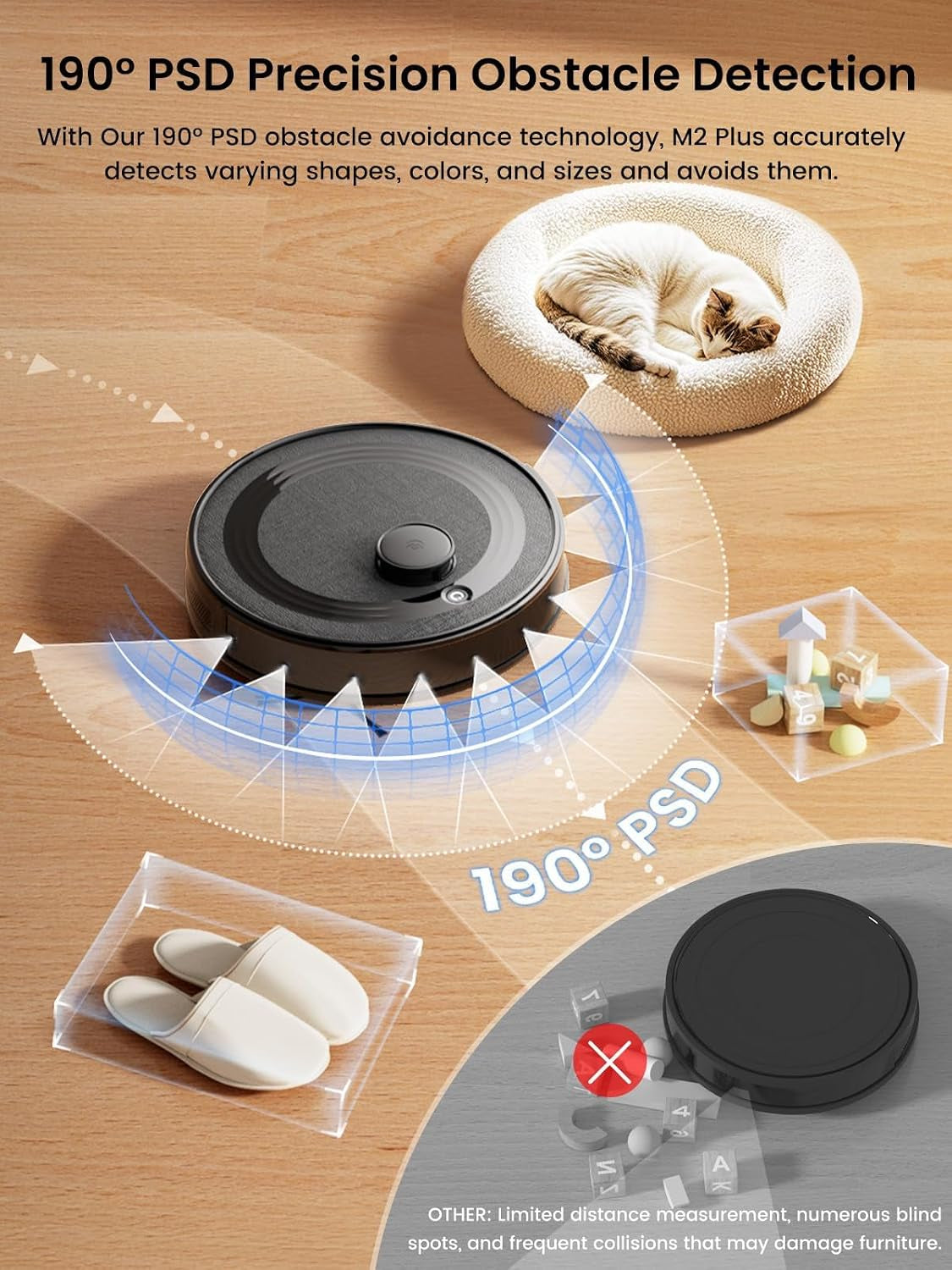 M2 plus Robot Vacuum and Mop, Strong Suction with Lidar Navigation, 75-Day Self-Emptying, 2.4/5G Wi-Fi/App/Alexa, 190° PSD Obstacle Avoidance, Hard Floors and Carpet, Black